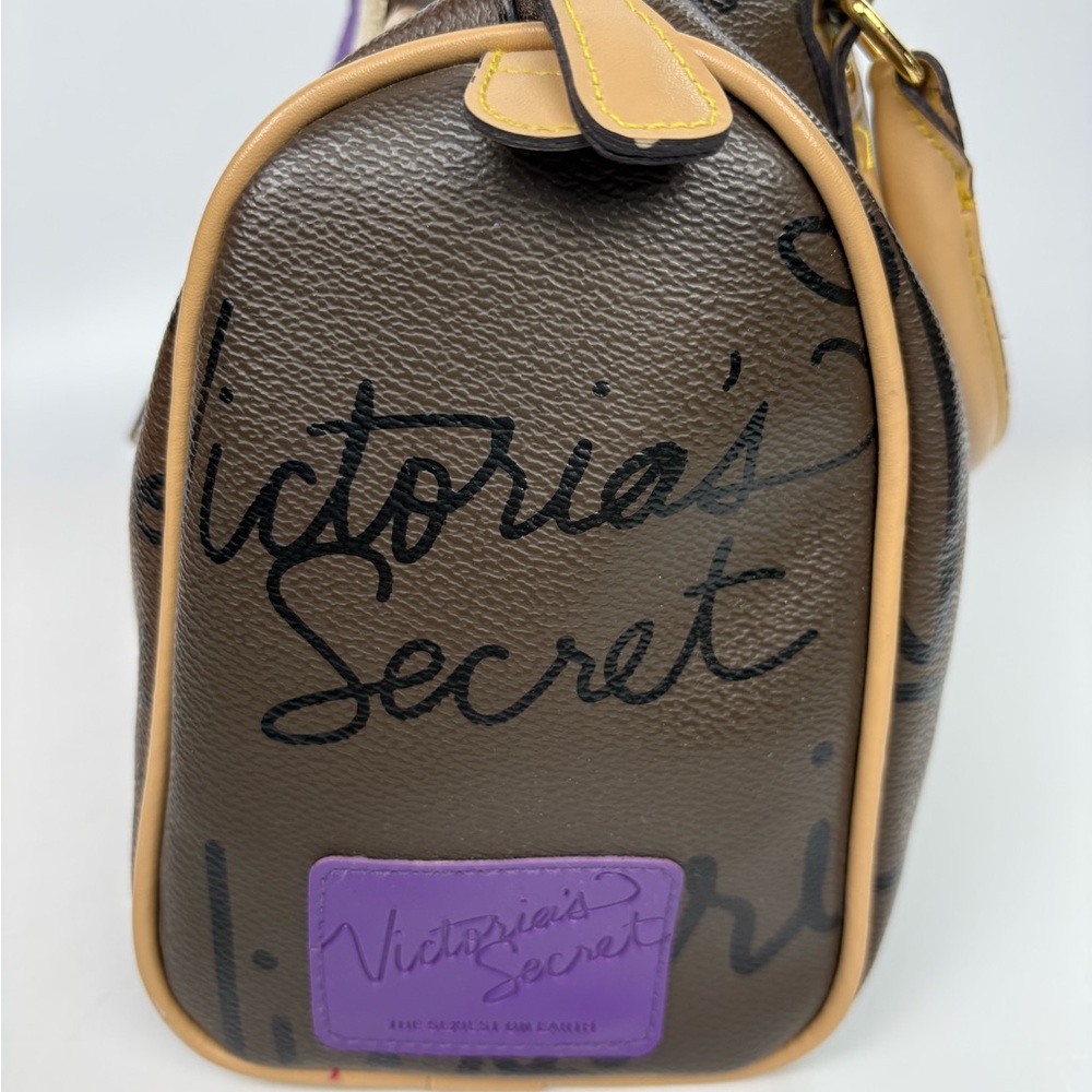Victoria's Secret Brown Satchel with Purple & Cream Center Stripe - Picture 2 of 5